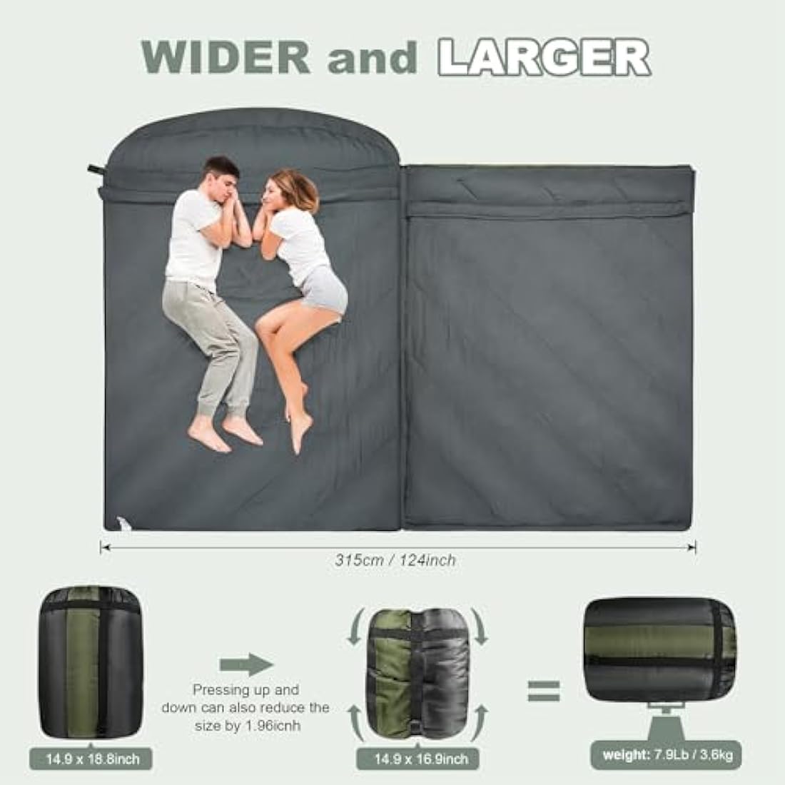 Mcota Double Sleeping Bag, 2 Person Queen Size Sleeping Bag for Adults Couples Family Camping Backpacking, XL Waterproof Lightweight for Cold Weather & Warm