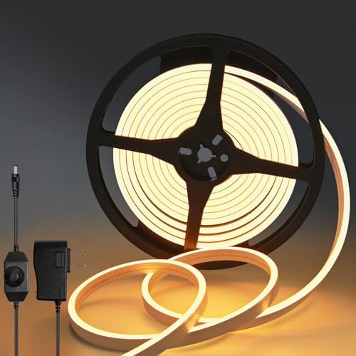 Lucienstar Neon LED Strip Light - 5M Dimmable Warm White Led Strip Lights,12v IP67 Waterproof LED Strip Lights,Silicone Neon LED Strip Light for Bedroom Kitchen Indoor Deco[ Power Adapder Include]
