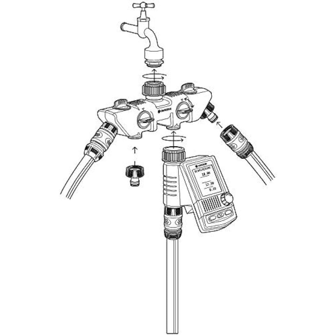 Gardena Four Channel Water Distributor: Connects up to Four Devices to The tap, can be Used with Gardena Water Computers and timers, Water Flow can be Regulated or Switched Off (8194-20)