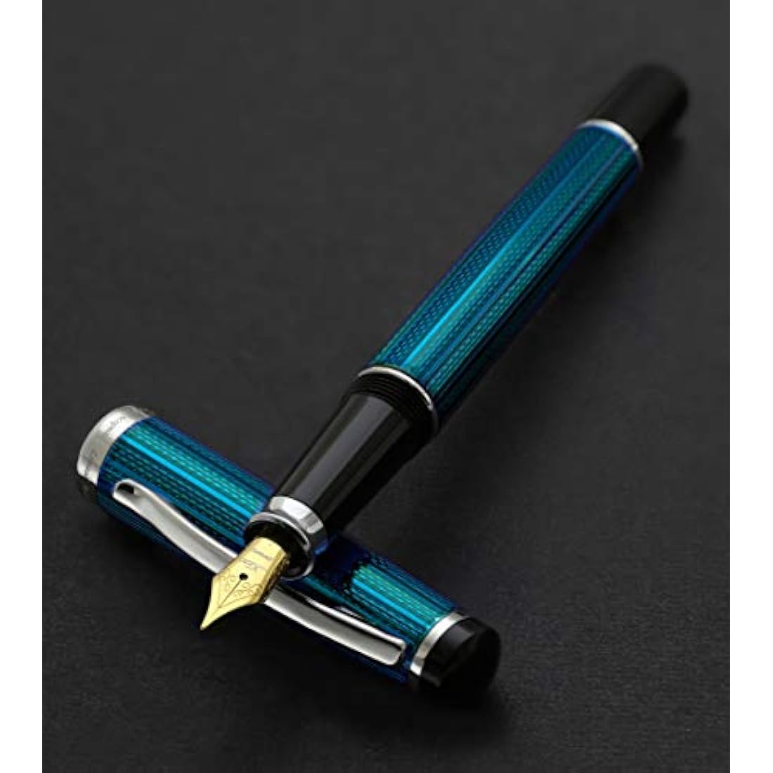 Xezo Incognito Fountain Pen, Medium Nib. Deep Blue Layered Lacquer with Pure Platinum Plating. Handcrafted, Limited Edition, Serialized