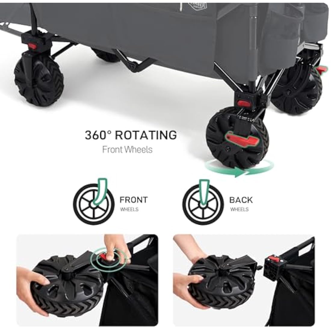 TIMBER RIDGE Festival Trolley 300L with Brakes, Folding Beach Trolley Cart with Tailgate, 135kg Collapsible Wagon Detachable Wide Wheels & Adjustable Handle for Outdoor Camping Garden, Black
