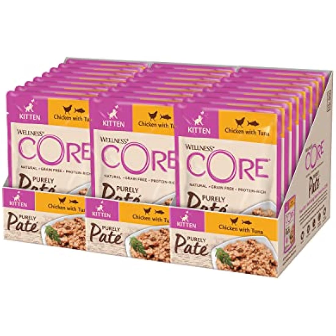 Wellness CORE Purely Paté Kitten, 24 x 85g, Chicken & Tuna, Kitten Food Wet, Smooth Cat Pate, All-Natural, Grain-Free, High Meat Content, Protein-Rich, Limited Ingredient Recipe