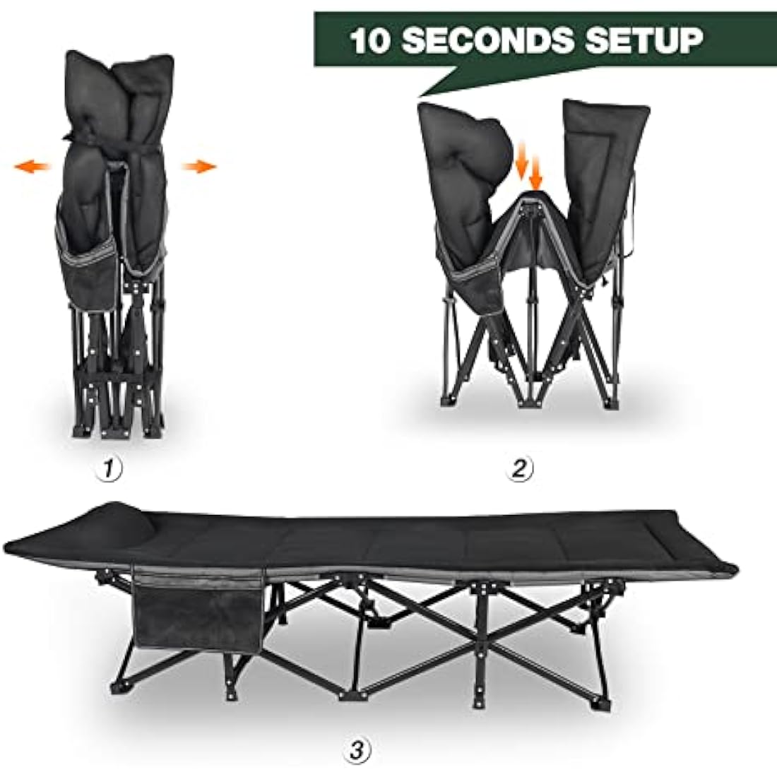 REDCAMP XXL Oversized Camp Bed for adults 500lbs with Cushion and Pillow,29.5" Extra Wide Heavy Duty Sturdy Folding Camping Bed Portable, Stronge Thicker Tubes Sleeping Cot Outdoor Travel Office