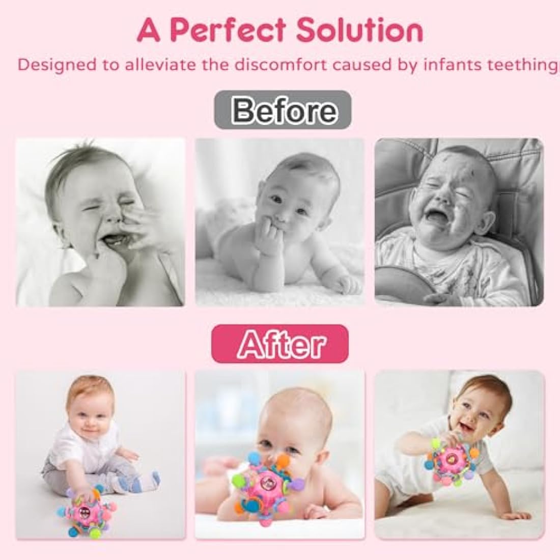 Baby Toys 0-6 Months Sensory Montessori Toys for Babies 6-12 Months Baby Rattle Teether Toy Shaker Grab Spin Newborn Toy Gift for 8 9 Month Babies Toddler Boys Girls Christmas(Pink)