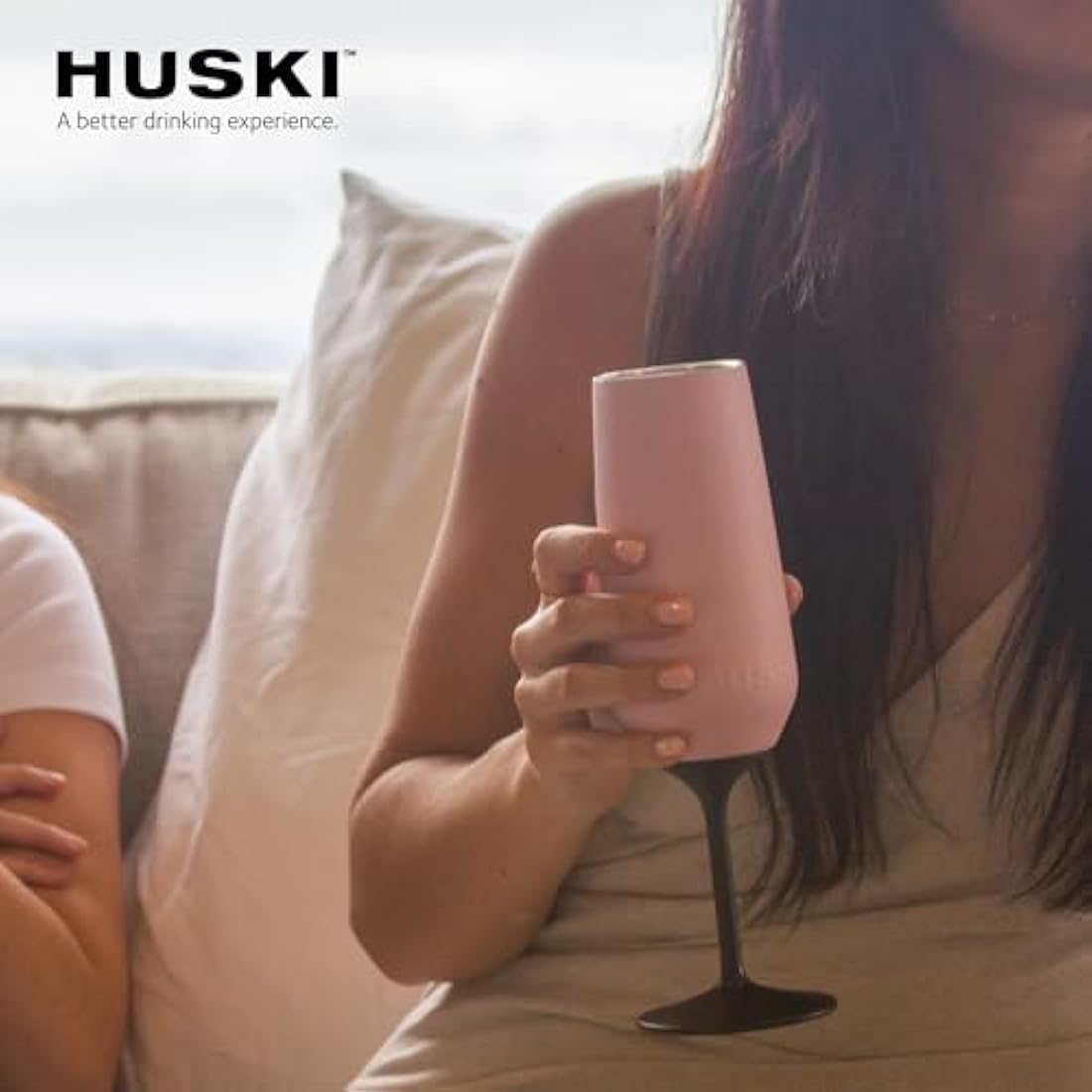 Huski Champagne Flute | New | Award-Winning Design with Detachable Stem | Premium Stainless Steel Champagne Glass with Lid | Triple Insulated Tumbler | 240ml Capacity | Great Gift (Powder Pink)