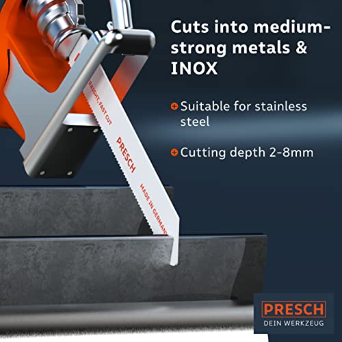 Presch Reciprocating saw edges metal and stainless steel 10 pcs (2-8mm) - 8% cobalt saw edges for stainless steels - Universal shaft reciprocating saw edges set incl. box