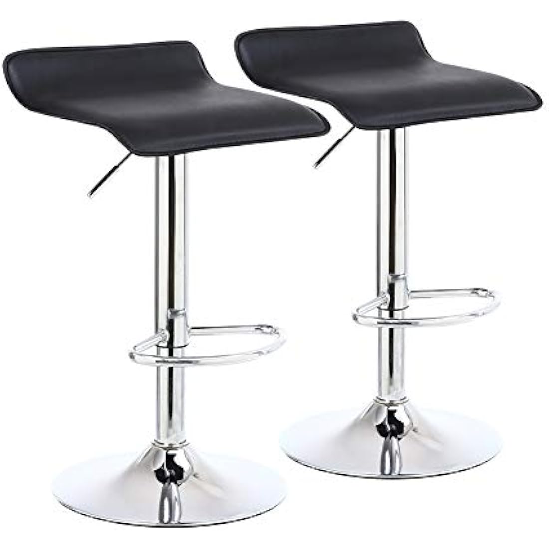 KKTONER 2 x Square Bar Stools PU Leather Swivel Adjustable Counter Stool Office Chair With Footrest (Black)