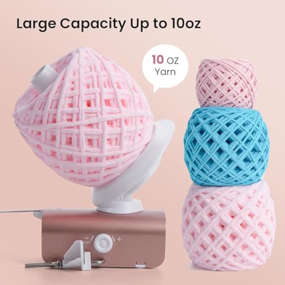 Winartton Yarn Winder, Electric Yarn Ball Winder for Crocheting, Heavy-Duty 10 oz Large Capacity Automatic Yarn Cake Winder Spinner Roller, Ideal Crocheting Tools for Knitting Lovers, Rose Gold