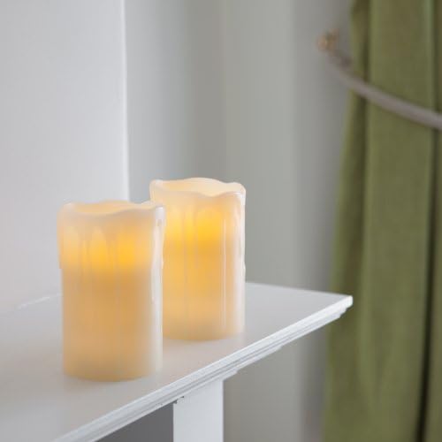 Lights4fun Set of 2 Flameless Dripping Wax Church Pillar Battery Operated LED Candles with Timer