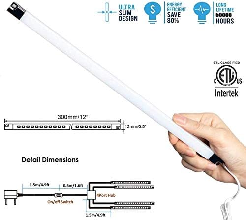 LED Light Strip Bars Kit - 4X 30cm Display Lighting for Detolf Case/Under Cabinet Shelf - Energy Saving - Low Profile Under Cupboard Strip Lighting (Cool White, 6000K) - UK Plug