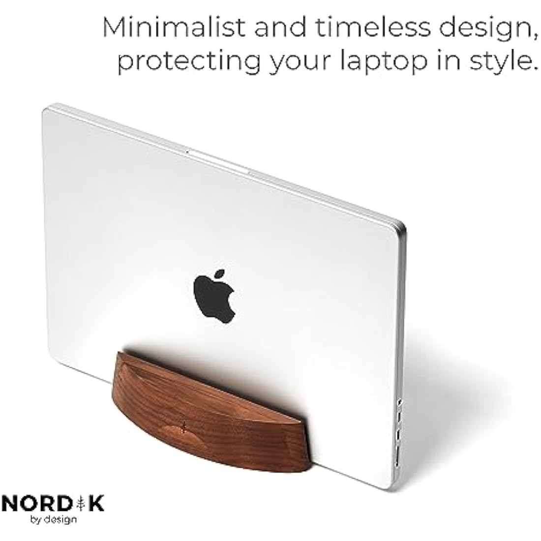 Nordik Adjustable Vertical Laptop Stand - Walnut - Premium Laptop Holder for Home Office, Software Engineers - Space Saving Desk Laptop Dock - Stable Non-Slip Wood Stand - Macbook Pro