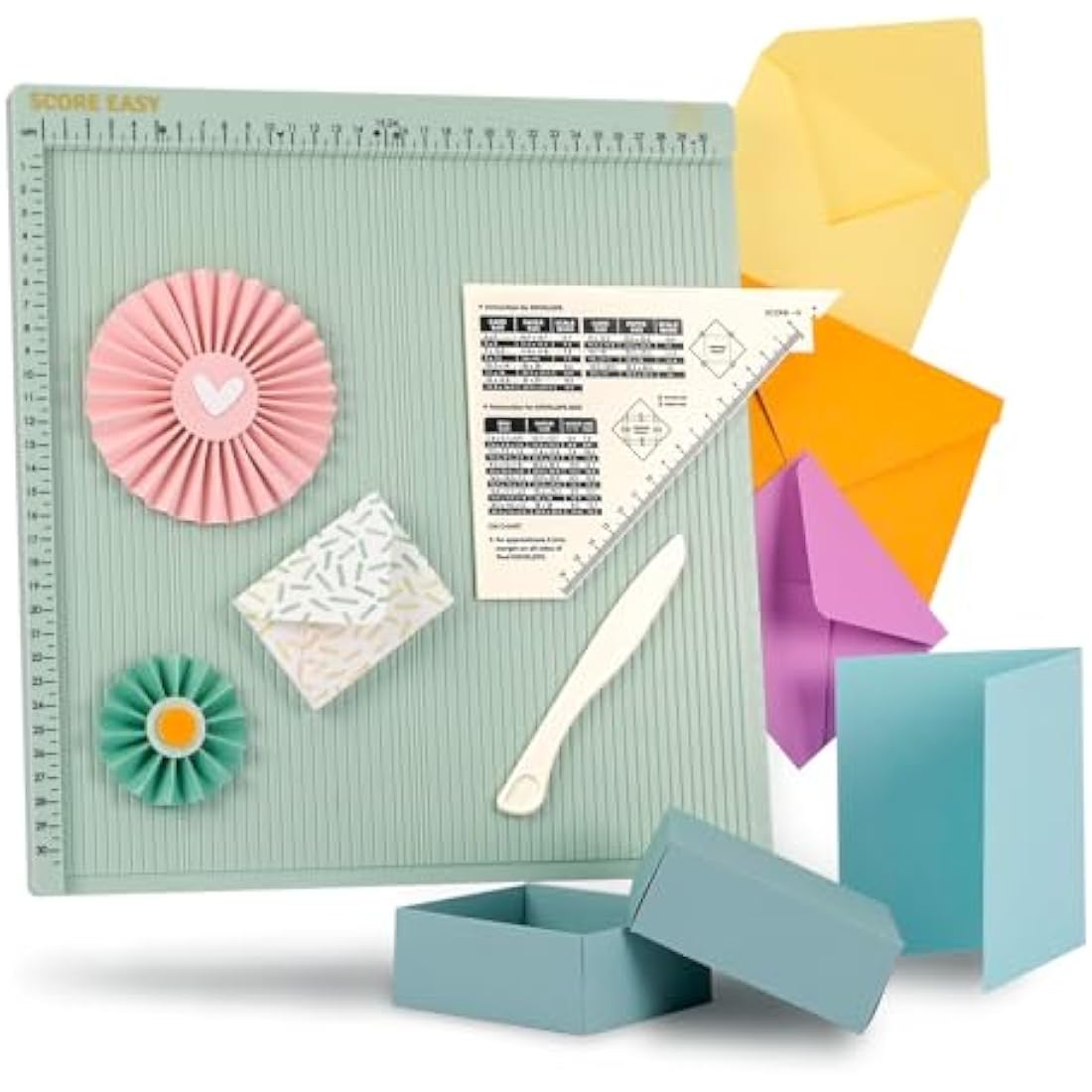 Vaessen Creative 2137-050 Easy Scoring Board cm in Mint Green with Bone Folder and Guide for Card Making and Paper Crafts, 30,5 x 30,5 cm