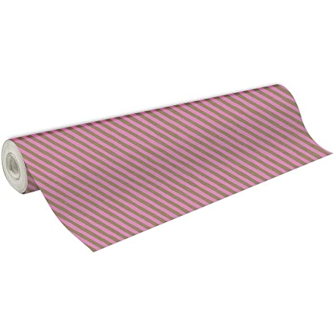 Clairefontaine - Ref 223873C - Recycled Kraft Wrapping Paper Roll (Single Roll) - 70cm Width x 50m Length, 70gsm Recycled Kraft Paper - Pink Stripes Design