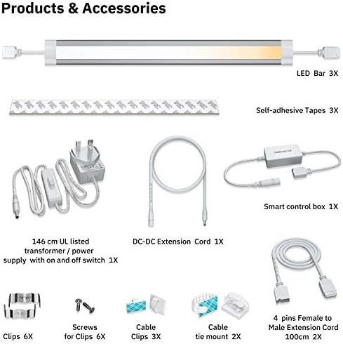 Smart LED Under Cabinet Lights Work with Alexa Siri Echo Google, Under Cabinet Lighting Warm to Cool White Strip, App or Voice Control 3 Lights Bar Kit for Kitchen Unit Light, Shelf, Counter Cupboard