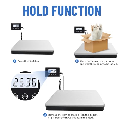 UNIWEIGH Postal Scales,440lb/0.35oz High Precison LCD Display Shipping Scales,Heavy Duty Stainless Steel Postage Scale with Hold Tare Function,Large Parcel Scale for Luggage,Package,Warehouse,Home,Pet