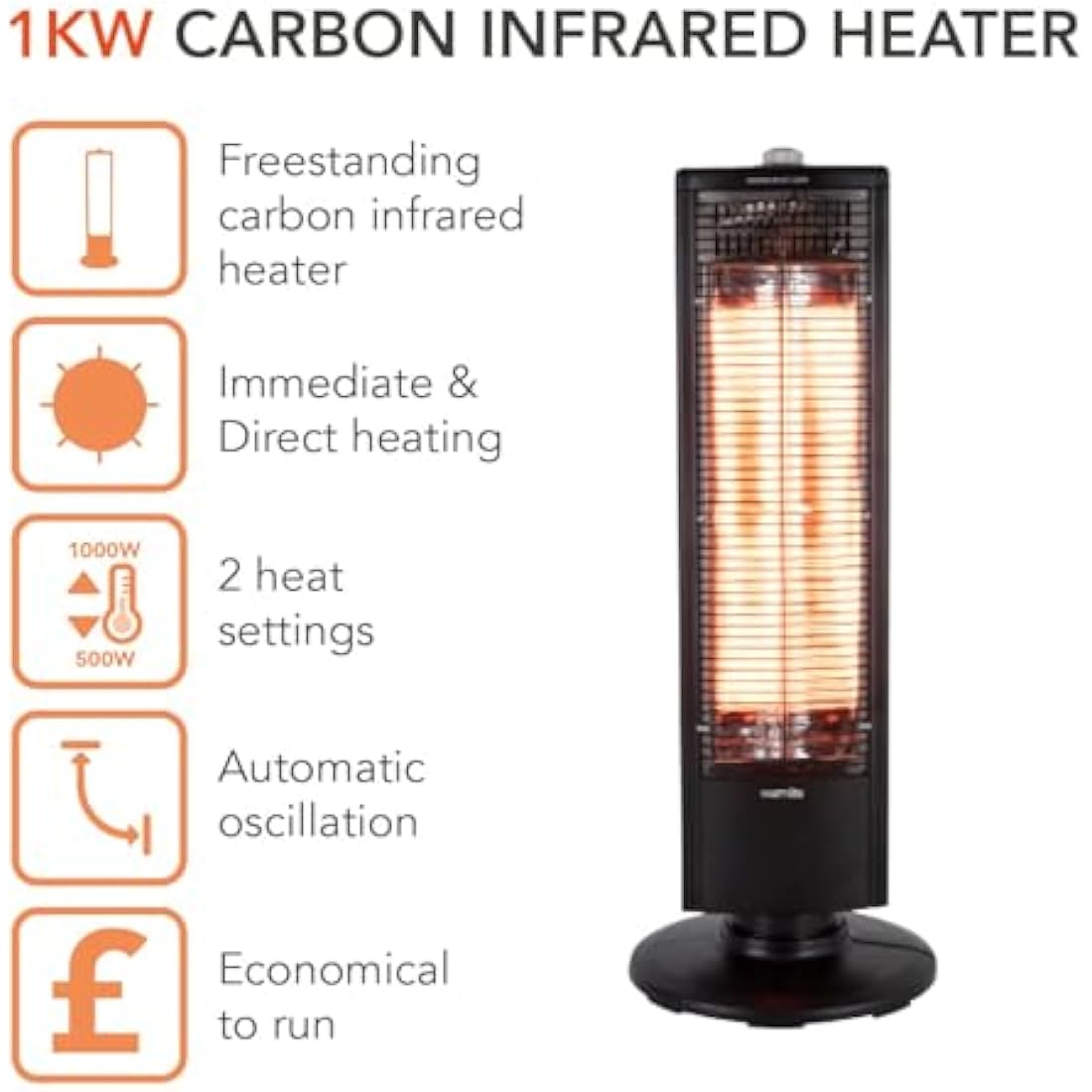 Warmlite WL42013 Infrared Heater with Oscillation, Overheat Protection, Black