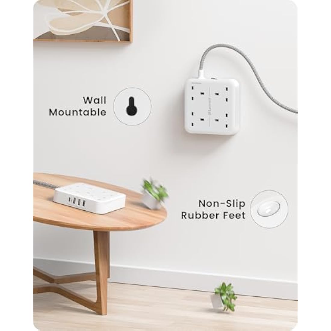 LENCENT 3M Extension Lead with USB C Port (3250W 13A), 4 Way Outlets Power Strip with 1 USB-C and 3 USB Slots, Multi Power Plug Extension with 3M Braided Extension Cord for Home Office- White
