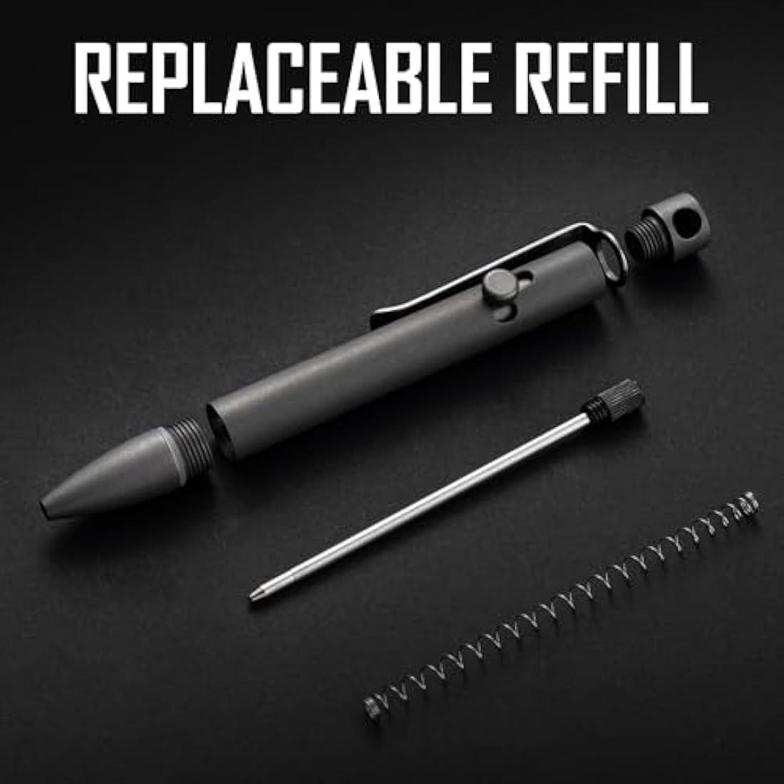 KeyUnity KP04 Titanium Alloy Ballpoint Pen with Clip, Retractable EDC Pocket Pen for Daily Use (Stonewashed)