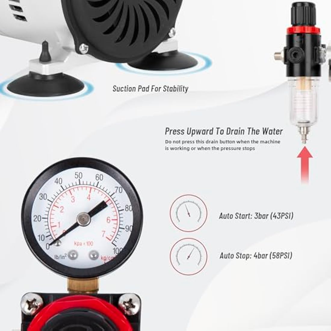 Timbertech Professional Upgraded Piston Airbrush Compressor ABPST07 with Motor Cool Down Fan/Powerful Working Pressure/Strong Airflow for Hobby, Food Decoration, Body Tattoo, Graphic and so on