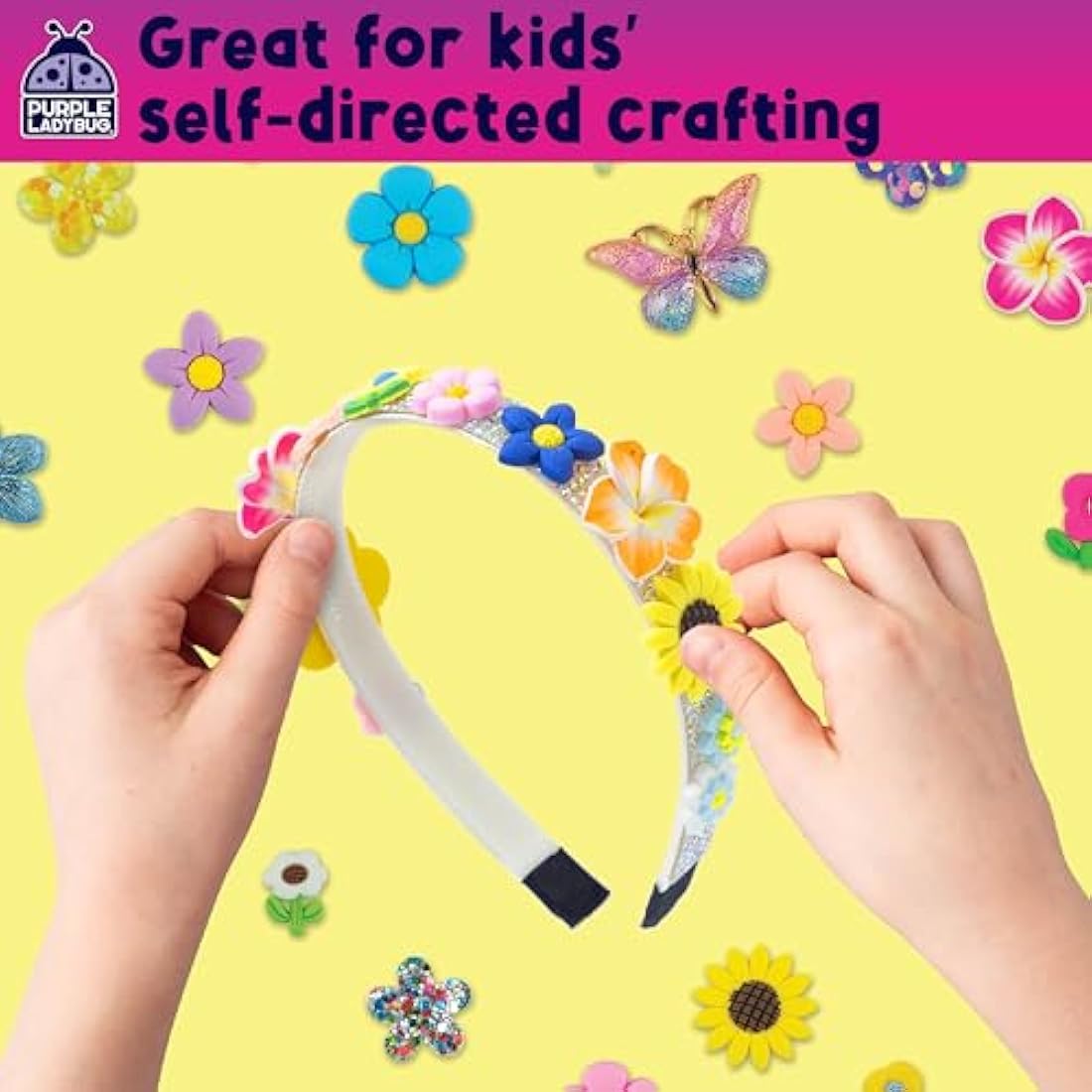 PURPLE LADYBUG Make Your Own Flower Headbands for Girls - Birthday Presents for Age 5-10, Unique Girls Toys Age 6, Fun Kids Craft Set & Creative DIY Girls Hair Accessories Gift Set