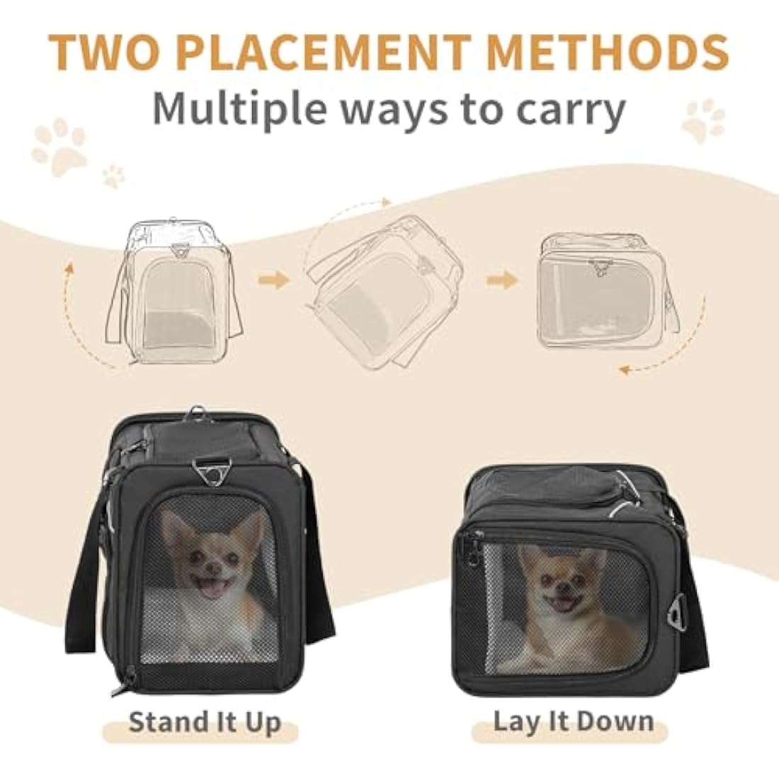Petsfit Cat Carrier Airline Approved ，Large Cat Carrier,Foldable Cat Carriers Medium Two-Way Placement on Plane for Cats and Small Dogs, Black
