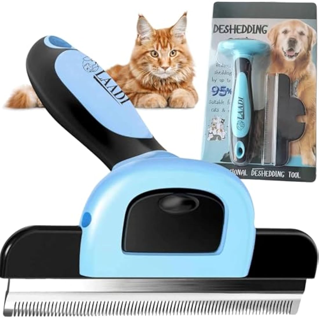 Laadi Deshedding Tool for Dogs and Cats - Reduces Shedding by Up to 95% in Less Than 10 Minutes—best Choice for Grooming and Deshedding Your Lovely Pets. Dog Cat Horse Rabbit Brush.