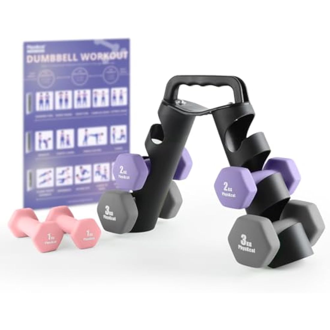 PhysKcal Dumbbells Set with Storage Rack, Hand Weights Set for Home, Gym & Studio