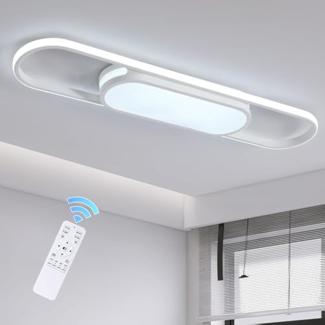 Oninio LED Modern Dimmable Ceiling Light with Remote Control - Linear Flat Ceiling Lamp for Living Room, Kitchen, Dining Room, Bedroom (White) 31.49in