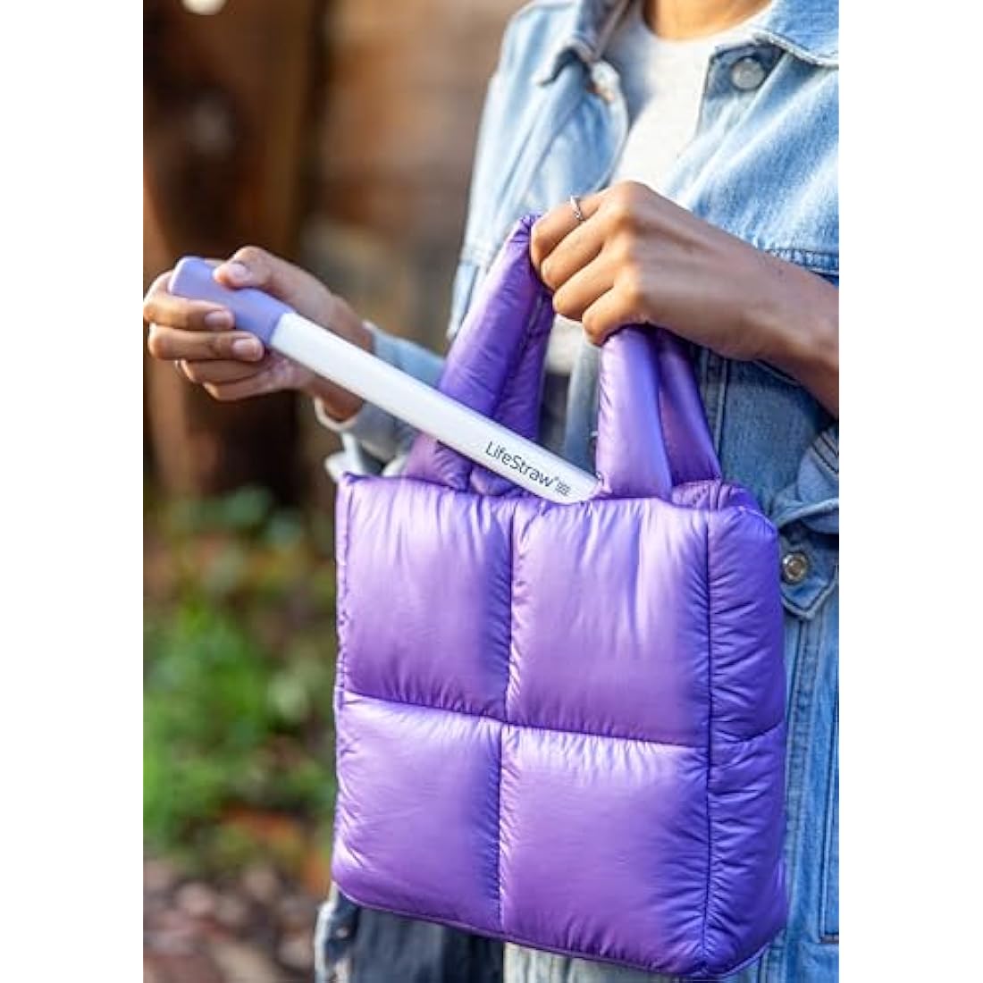 LifeStraw Sip – Reusable Stainless Steel Water Filter Drinking Straw with Carry Case, Removes Microplastics, Bacteria and Parasites for Travel and Everyday Use, Thistle Purple