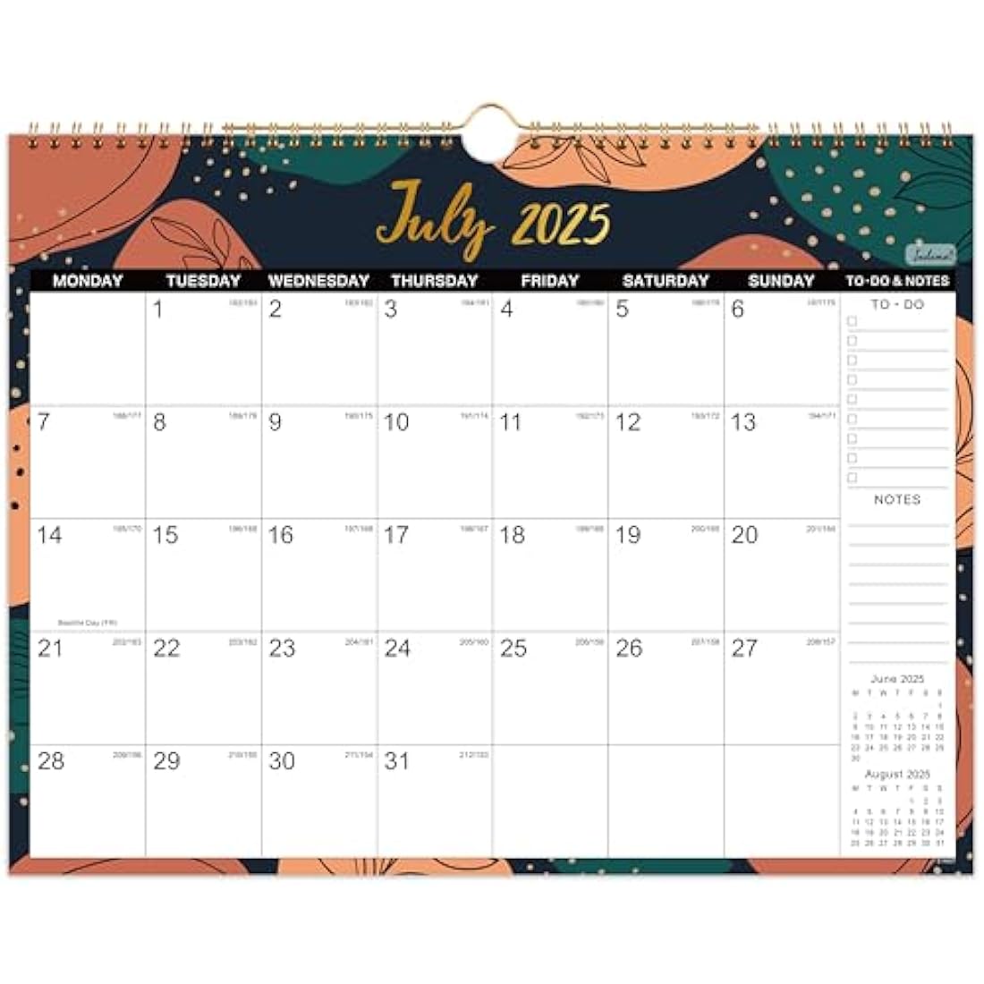 Calendar 2025-2026 - Wall Calendar 2025-2026, Calendar from July 2025 - December 2026, Large Ruled Blocks Perfect for Planning and Organizing for Home or Office, 37.6 x 29 cm