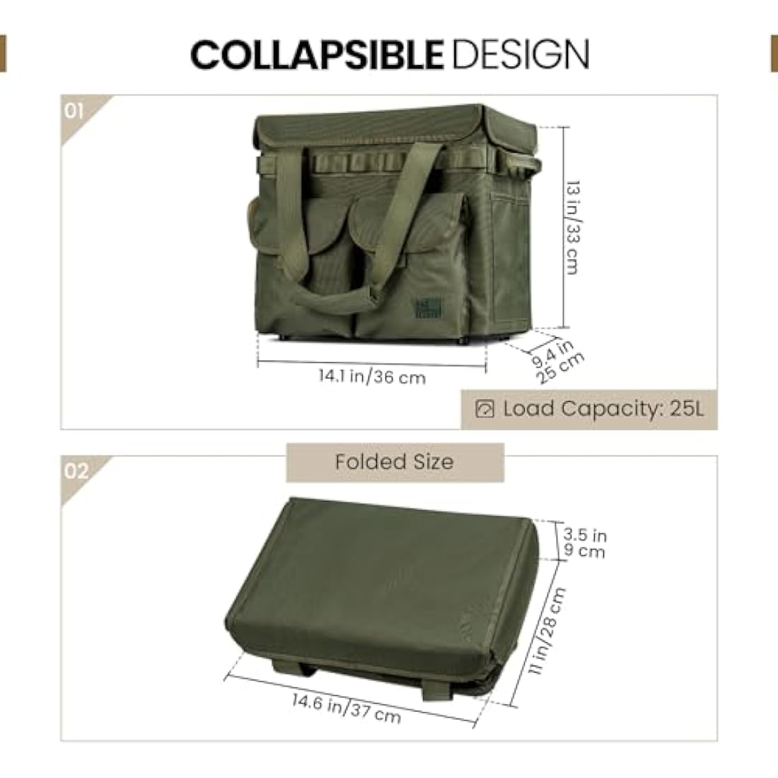 OneTigris Camping Storage Bag with Lid, 25L Collapsible Tactical Tote Bag for Outdoor Camping Travel Picnic Garage Trunk Organizer