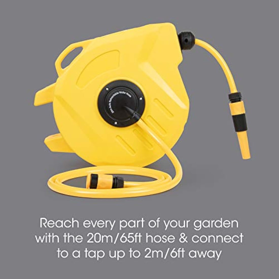 Garden Hose Pipe, 20M, Wall Mounted Hose Reel, Auto Retractable Hose Pipe, Portable 180° Swivel 2-in-1 Jet or Spray, Auto Locking System, Garden Hose Spray Gun