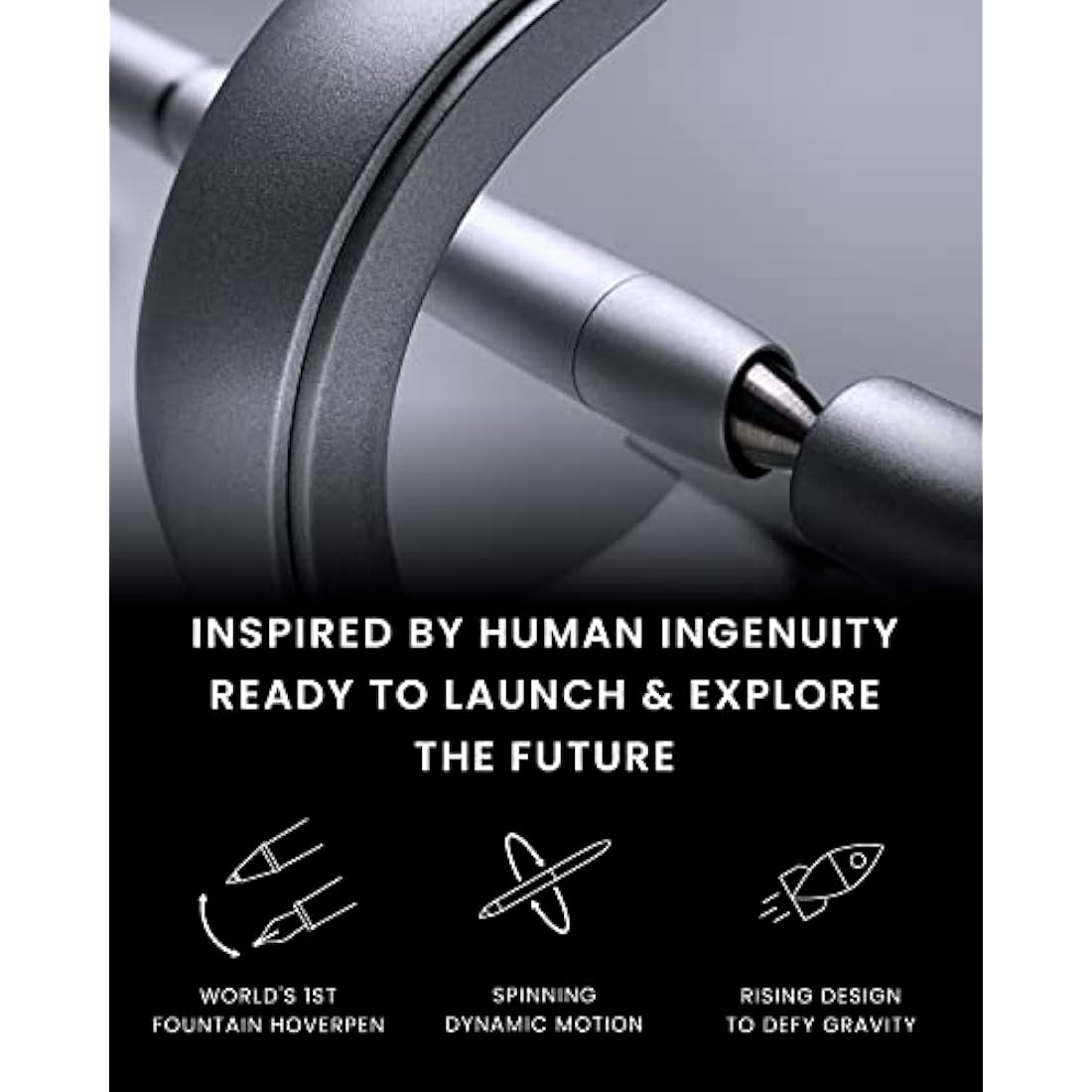 novium Hoverpen Future Edition - Fountain Pen & Rollerball Pen All-In Gift Box, Fine Nib, Futuristic Aesthetic, Luxury Metal Made Desk Pen, Free Spinning Executive Pen, Birthday Gifts (Frost Silver)
