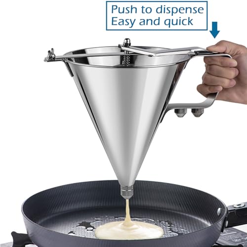 uyoyous Stainless Steel Piston Funnel Confectionery Funnel with Stand 1.8L Baking Dispenser funnel with Three Nozzles for Baking Cake Desserts Making Bakery Use