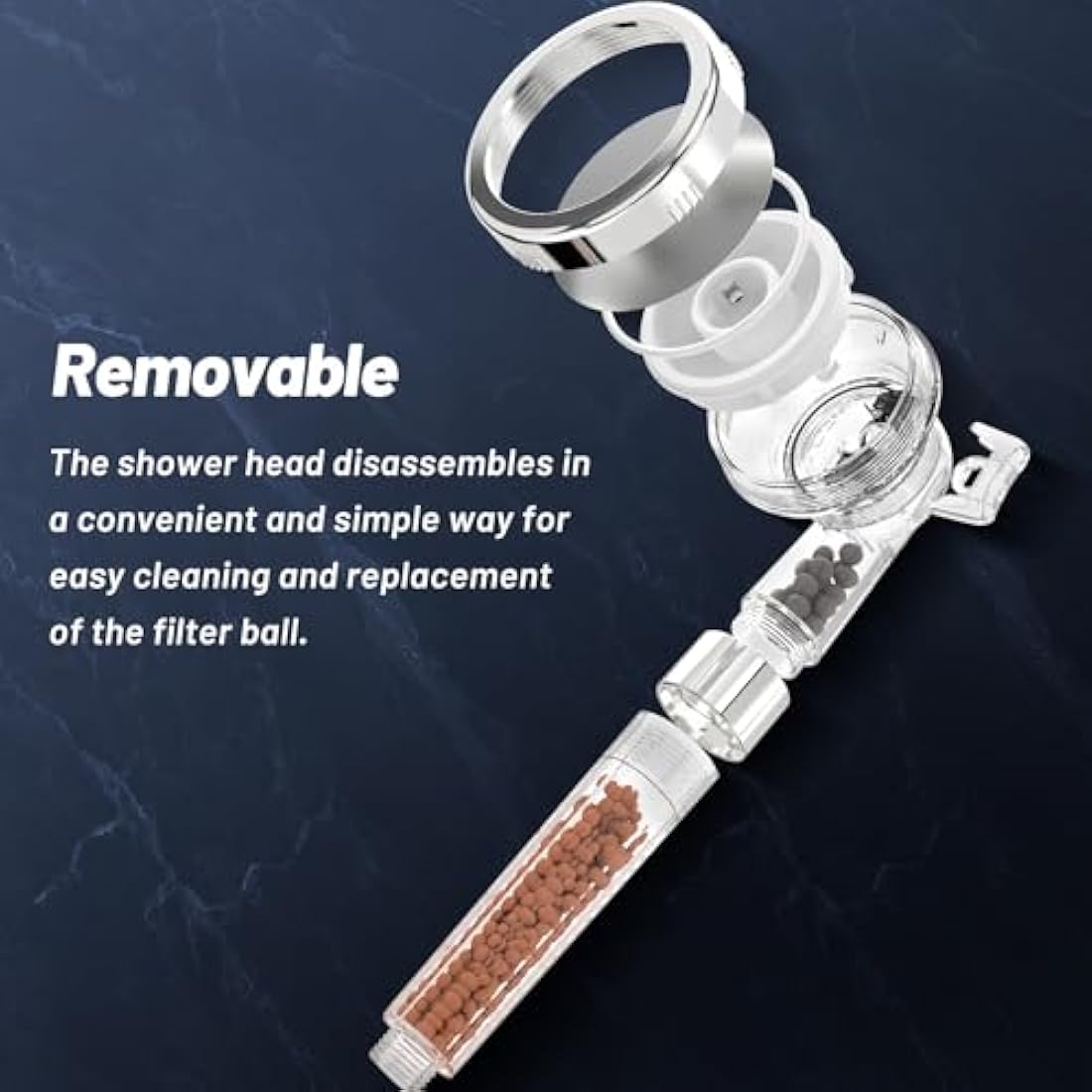 VEHHE Shower Head Powerful Flow with Beads Filter Pressure Boosting Shower Head Spray with 3 Modes Water Saving Bathing for Adults Children Pets Home and Gym Use (White)