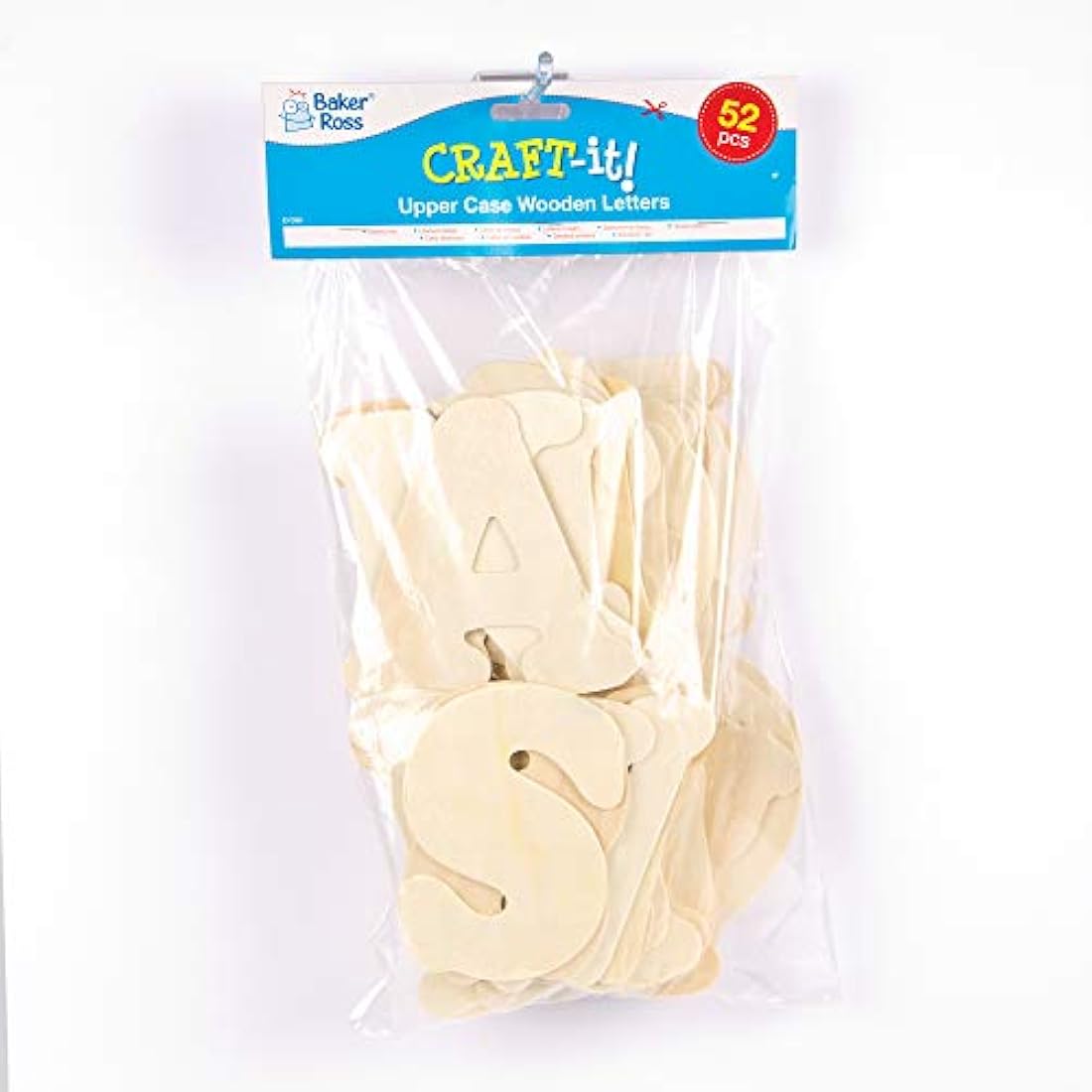 Baker Ross EV266 Wooden Letter Templates (Pack of 52) For Kids to Decorate and Display, 11cm