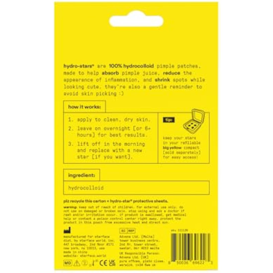 Starface World Hydro-Stars Big Pack, Hydrocolloid Pimple Patches, Absorb Fluid and Reduce Redness, Cute Star Shape, Cruelty-Free Skincare (96 Count)