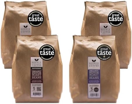 Organic Coffee Beans - Single Origin, Award Winning Medium & Dark Roast Gift Set by Source Climate Change - Ethically Sourced, Traceable & Freshly Roasted Taste Collection, 4 x 500g Coffee Bags