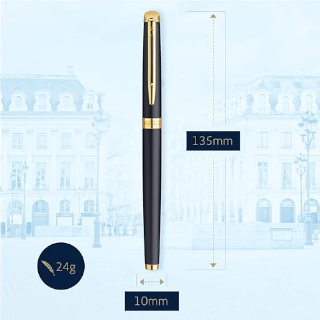 Waterman Hémisphère Fountain Pen | Matte Black with 23k Gold Trim | Fine Nib | Blue Ink | Gift Box