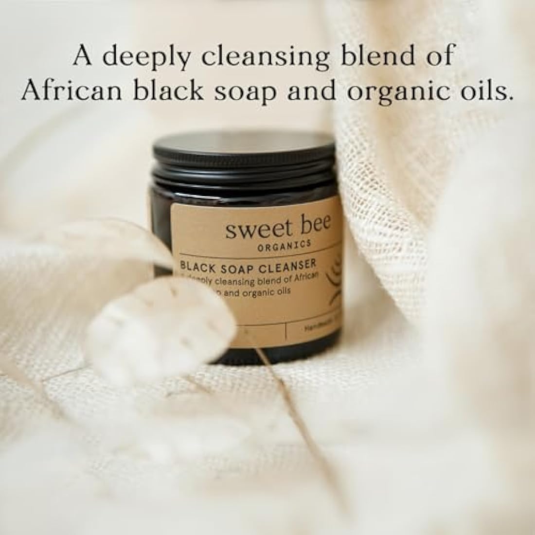 Sweet Bee African Black Soap Face Wash - Clarifying Acne Face Wash for Clear & Radiant Skin - Deep Cleansing Face & Body Exfoliator for Even Skin Tone - Skin Sensitive Body Wash with Sweet Almond Oil