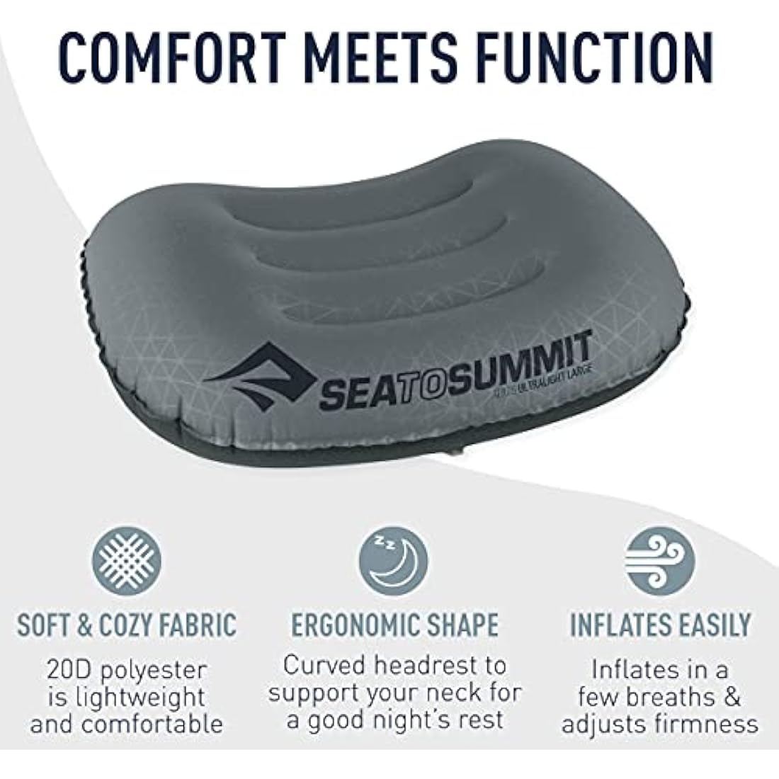 Sea to Summit - Aeros Ultralight Deluxe Pillow XL - Lightweight Inflatable Travel Pillow - Lock System - Ultra-Sil Zippered Pouch - For Camping & Bikepacking - 56 x 36 x 14cm - Aqua Blue - 130g