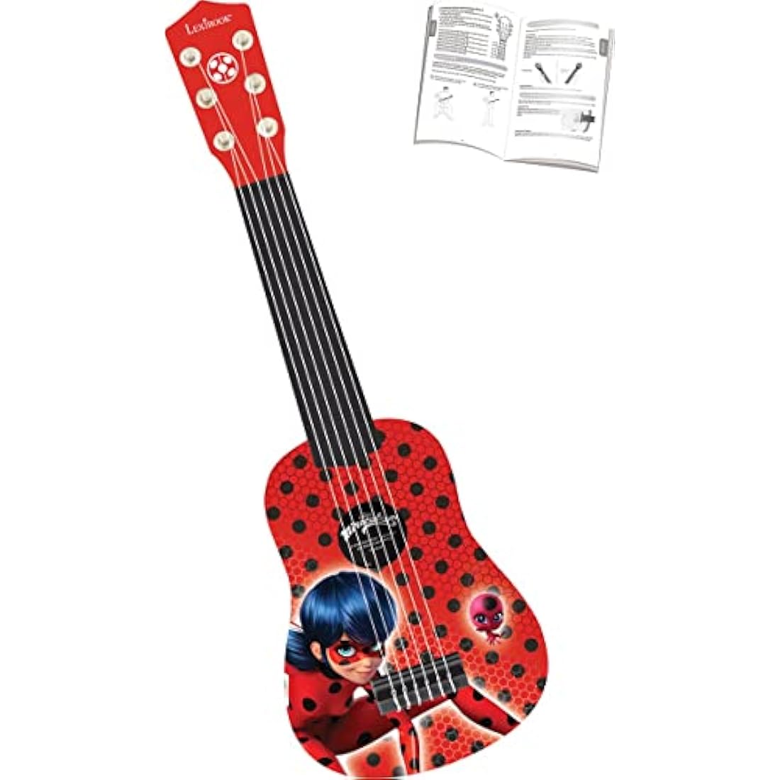 Lexibook, Miraculous Ladybug Cat Noir, My First Guitar for children, 6 nylon strings, 21" long, guide included, red, K200MI