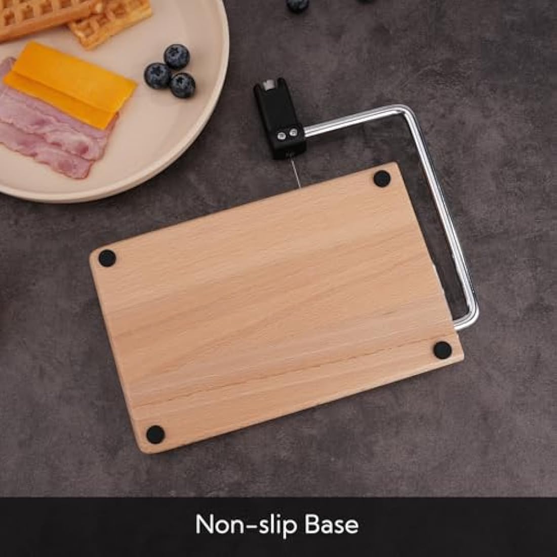KITCHENDAO Replaceable Wire Cheese Slicer with Board,Tightness Adjustable Cheese Slicer,Beech Wood Cheese Cutter for Block Cheese,Easy to Replace,with 2 Extra Upgrade Strong Wires