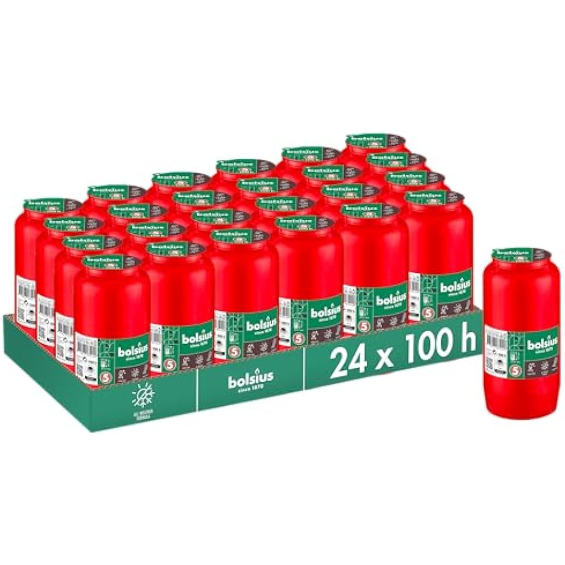 Bolsius Grave Light - Red - 24-Pack - Long Burning Time 4 Days - Funeral Candle & Memorial Candles - Clean Burning - Without Palm Oil