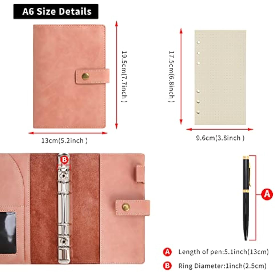 WONDERPOOL Leather Diary Refillable Notebook Spiral Journal Binder Portfolio - Dot Grid Paper & Inner Pockets Organizer for Man and Woman (Coffee, A6)