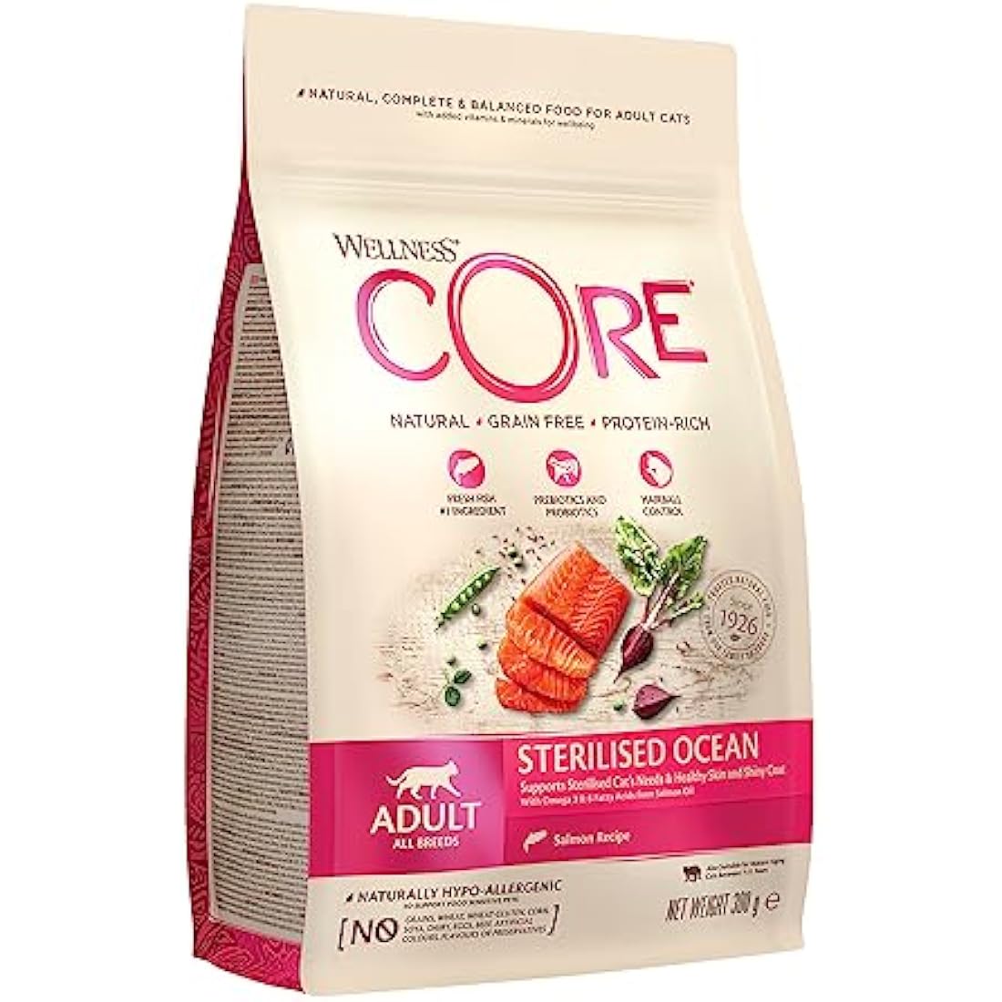 Wellness CORE Sterilised Ocean, 300g, Salmon, Dry Cat Food for Sterilised / Indoor Cats, Grain-Free, High Fish Content, Protein-Rich, Supports Healthy Skin & Shiny Coat