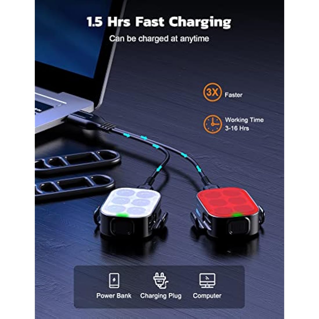 Glangeh Bike Lights Ultra Slim, Rechargeable Bicycle Lights Front and Rear, 4+6 Modes Bike Light, Waterproof IP65 Cycle Lights for Road Safety, 1.5 Hrs Fast Charging Bike Light Cycling Headlights Set