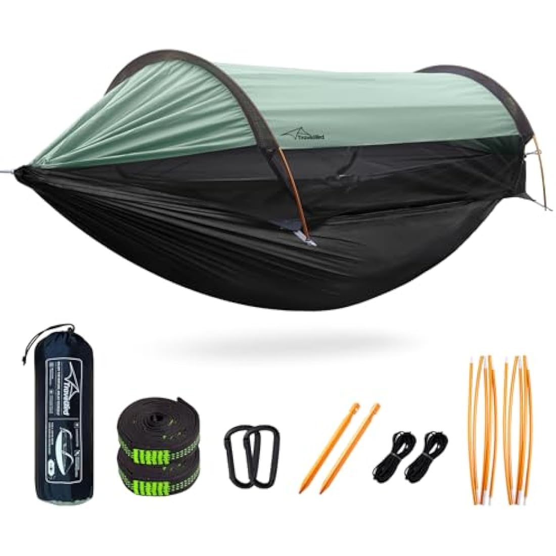 Travel Bird Camping Hammock Tent with Mosquito Net and Sunshade, 290 * 140CM Extra Large Space, Multi-mode Lightweight Hanging Hammocks Tree Straps Swing, Ground Tent for Outside, Hiking