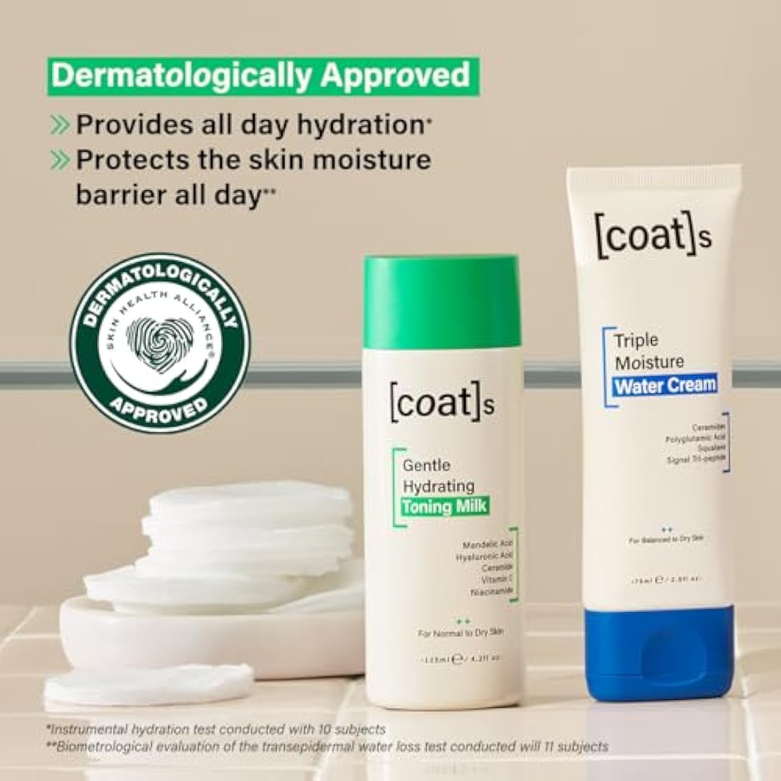 Coats Healthy Skin Heroes 2-Step Bundle – Gentle Toning Milk 125 ml + Triple Moisture Water Cream 75 ml – Toner + Moisturizer Prevents Breakouts & Protects Skin Barrier, for Women & Men