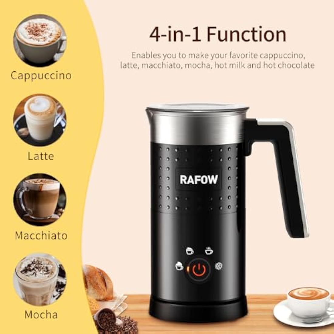 Milk Frother Electric 4 in 1 - Automatic Milk Frothers 300ml Large Capacity Milk Steamer Silent Operation Milk Heater and Warmer Hot & Cold Milk Foamer Maker for Latte Coffee Chocolate